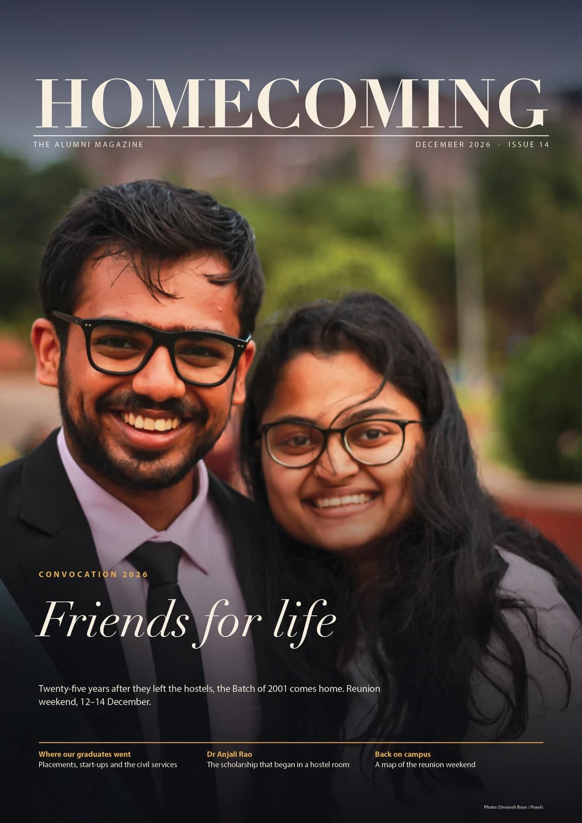 Cover of Homecoming, an alumni magazine, December 2026, designed by DigiMagz