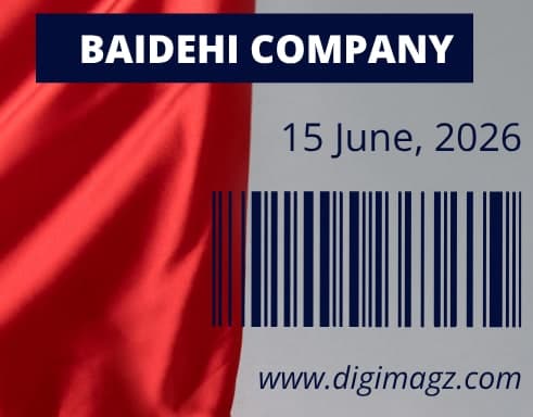 Detail of the plated company name with date, barcode and address ranged right