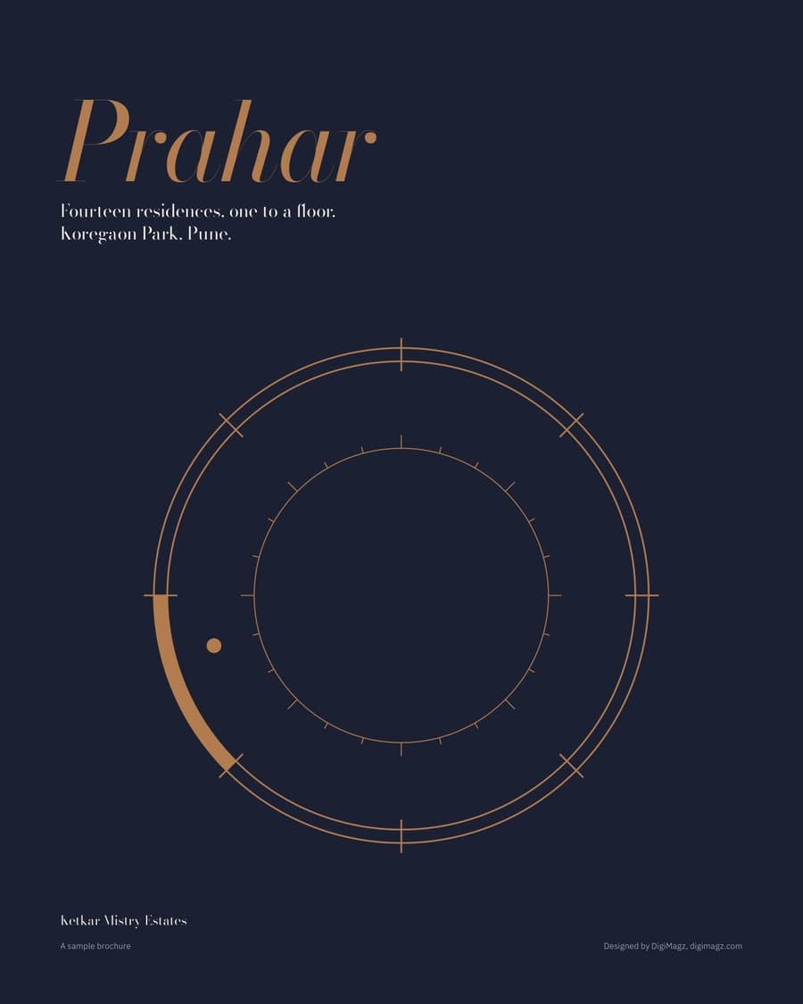 Cover: Prahar in copper italic on indigo, fourteen residences one to a floor, a dial of the day with the first watch lit