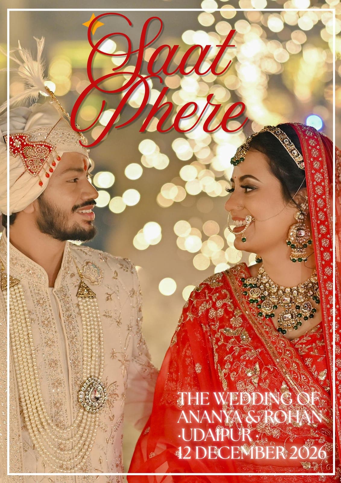 Cover of Saat Phere, a wedding keepsake magazine for Ananya and Rohan, Udaipur, December 2026, designed by DigiMagz